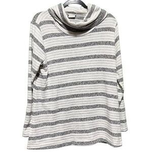 Van Heusen Women's Striped Cowl Neck Long Sleeve Pullover Shirt‎ Top Gray Large